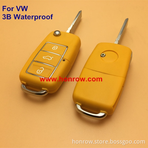 High Quality VW 3 button waterproof remote key blank with yellow color